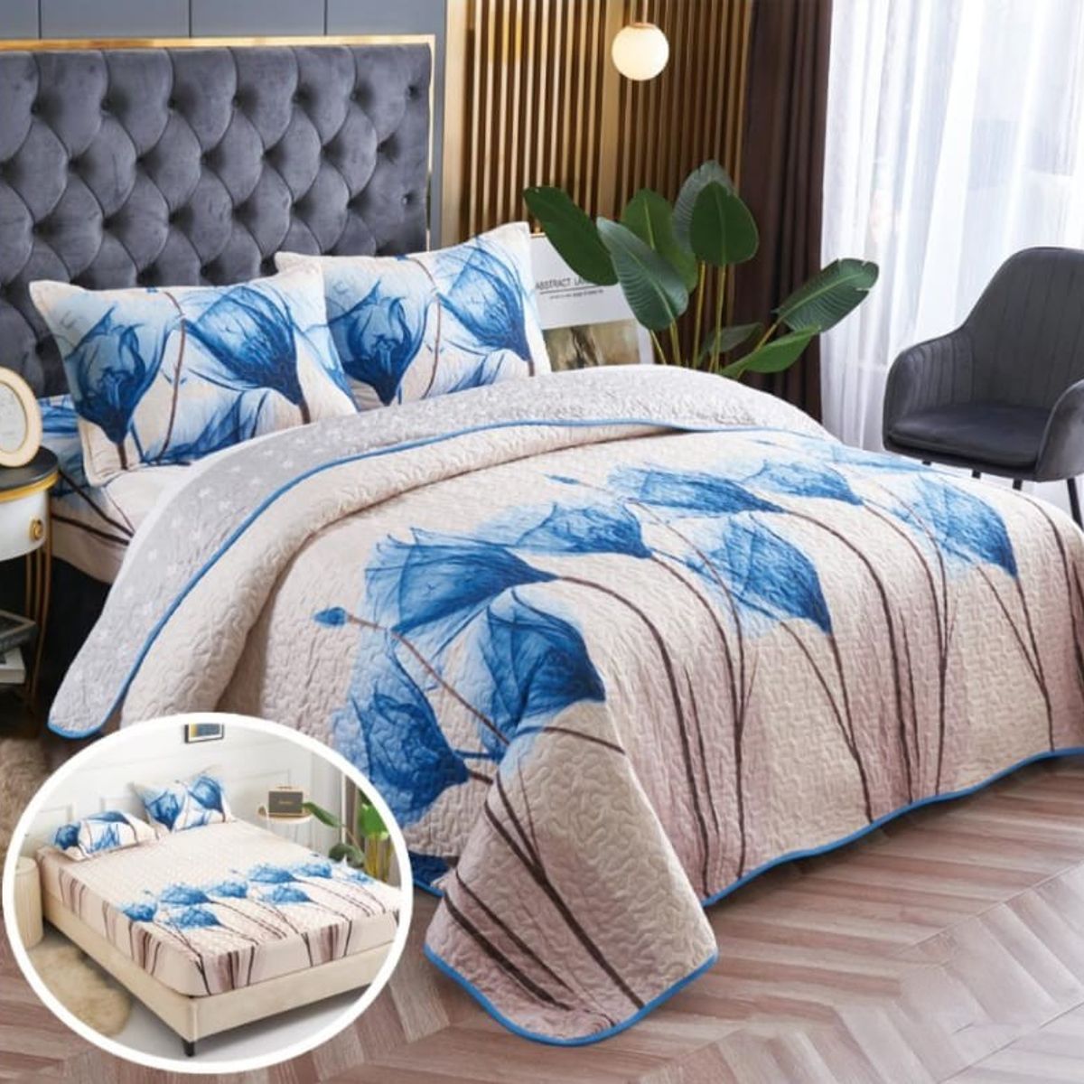 GENERICO - CUBRECAMA QUILT 2 PLAZA CON DISEÑOS TFA08