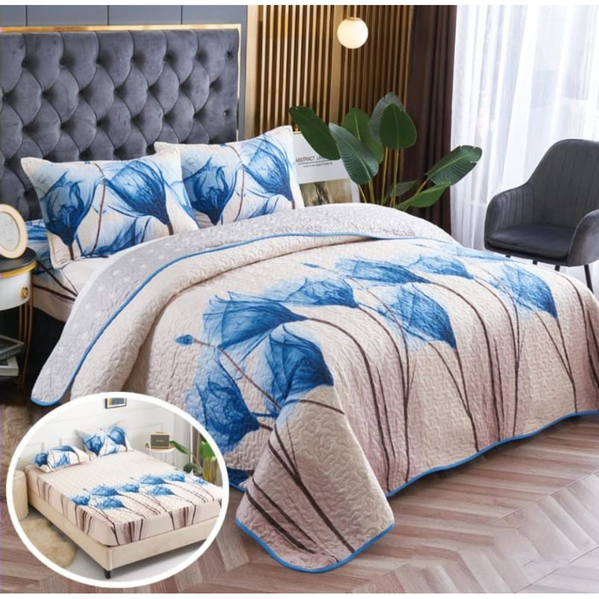 GENERICO - CUBRECAMA QUILT 2 PLAZA CON DISEÑOS TFA08