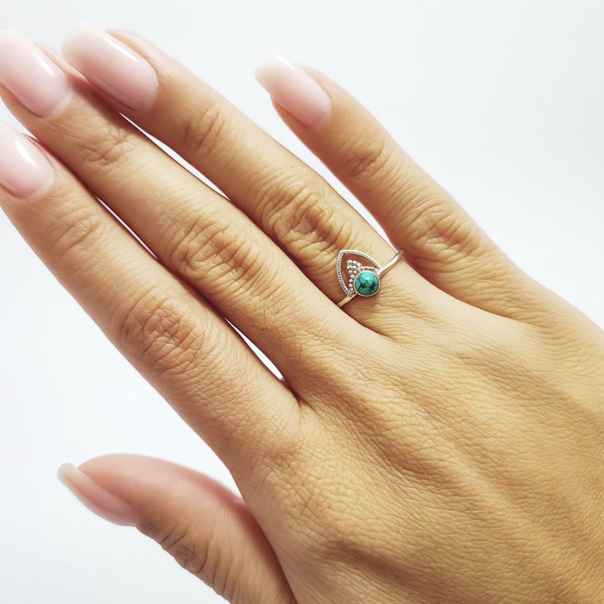 ANDREA COGGIOLA JOYAS - Anillo Prisha Piedra Turquesa Plata Fina 925