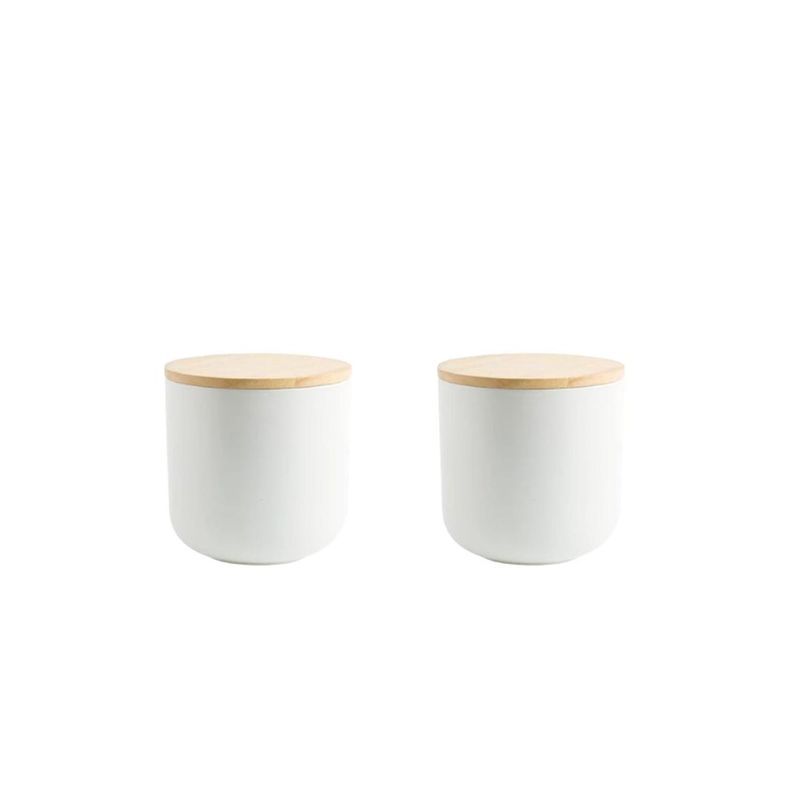 SIMPLIT - Pack 2 Contenedores Cerámica Tapa Madera S Blanco Simplit
