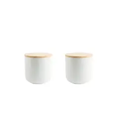 SIMPLIT - Pack 2 Contenedores Cerámica Tapa Madera S Blanco