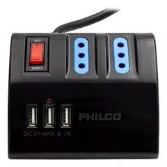 PHILCO - Alargador Escritorio Switch Sobrevoltaje Usbx3 3x220v