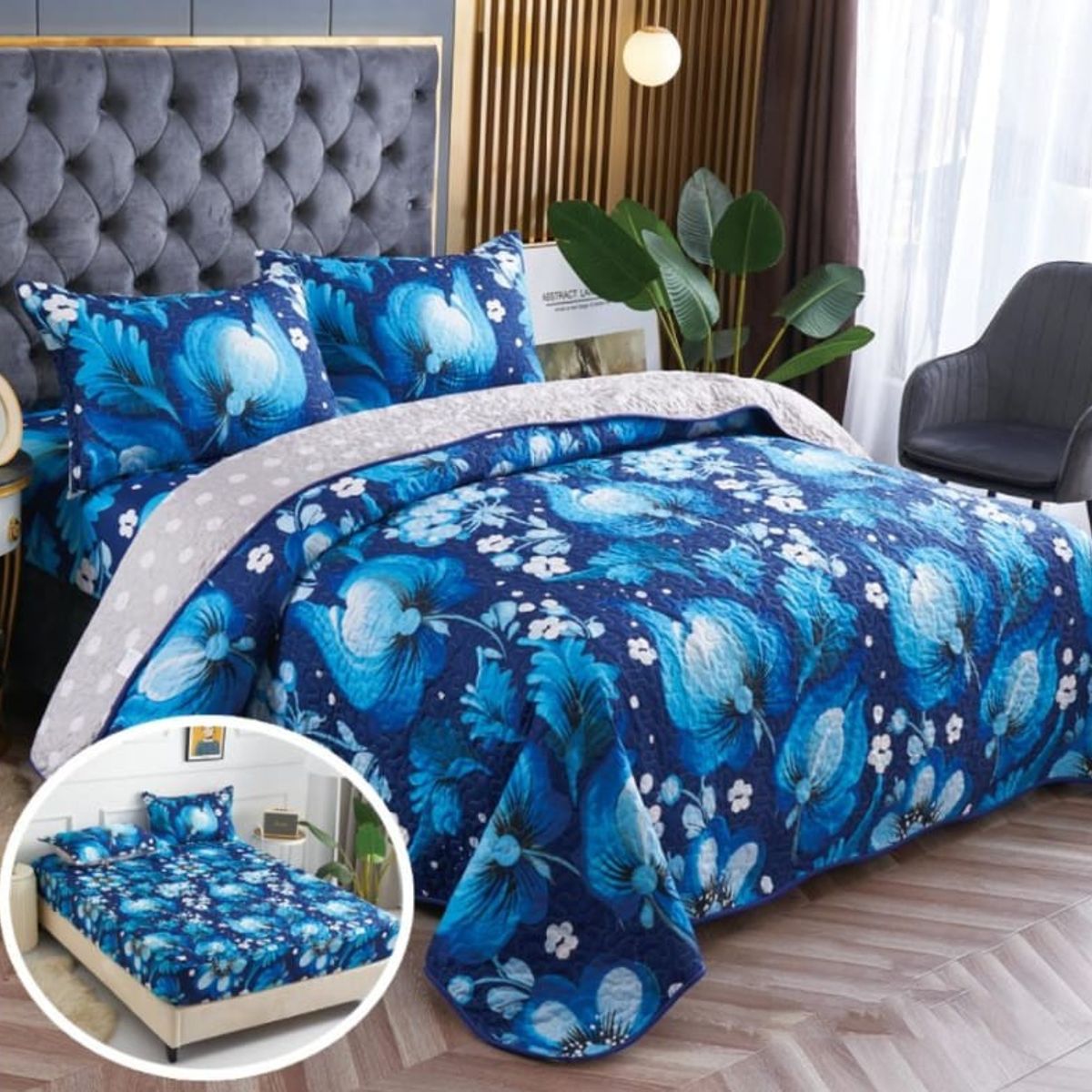 GENERICO - CUBRECAMA QUILT 2 PLAZA COLOR AZUL  TF