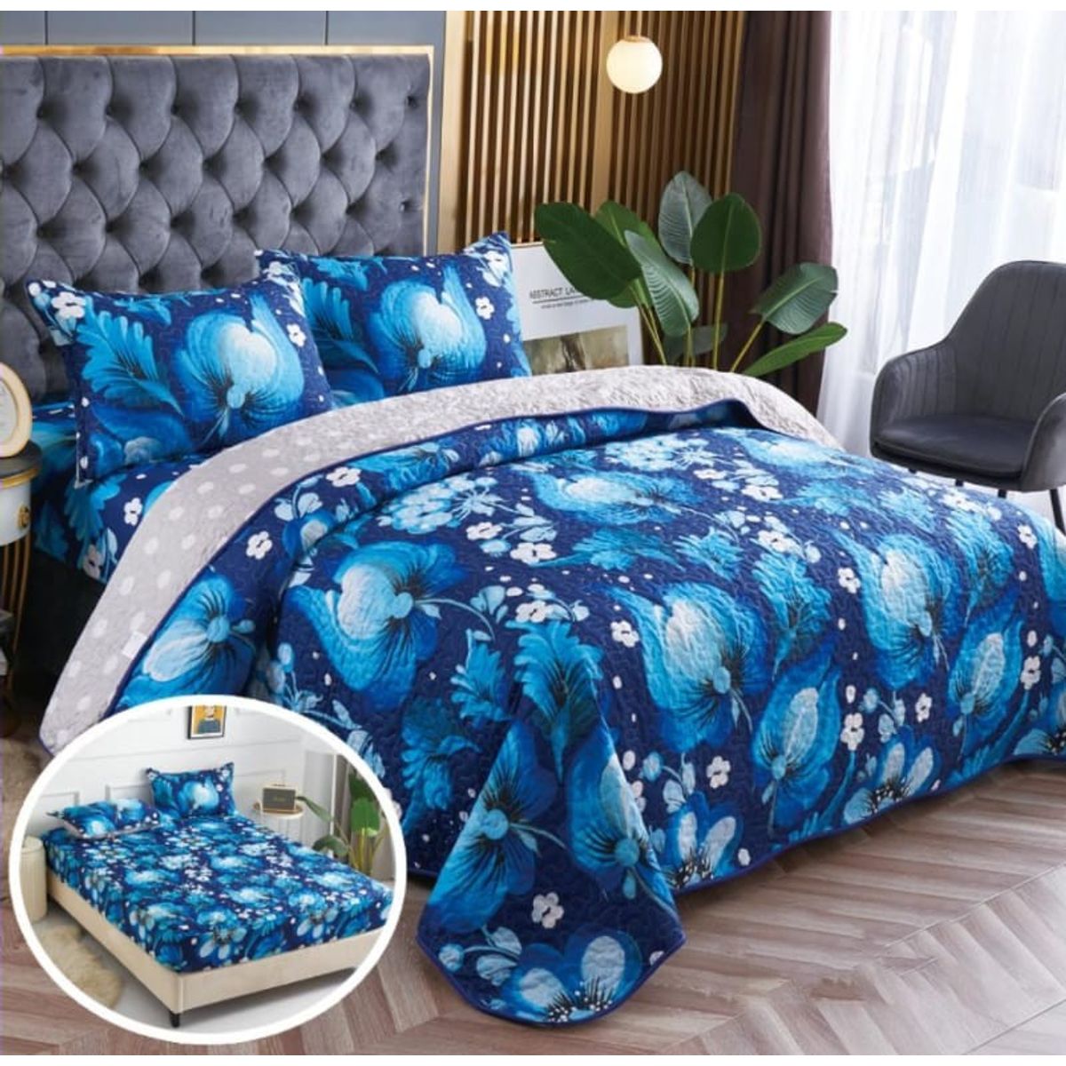 GENERICO - CUBRECAMA QUILT 2 PLAZA COLOR AZUL  TF