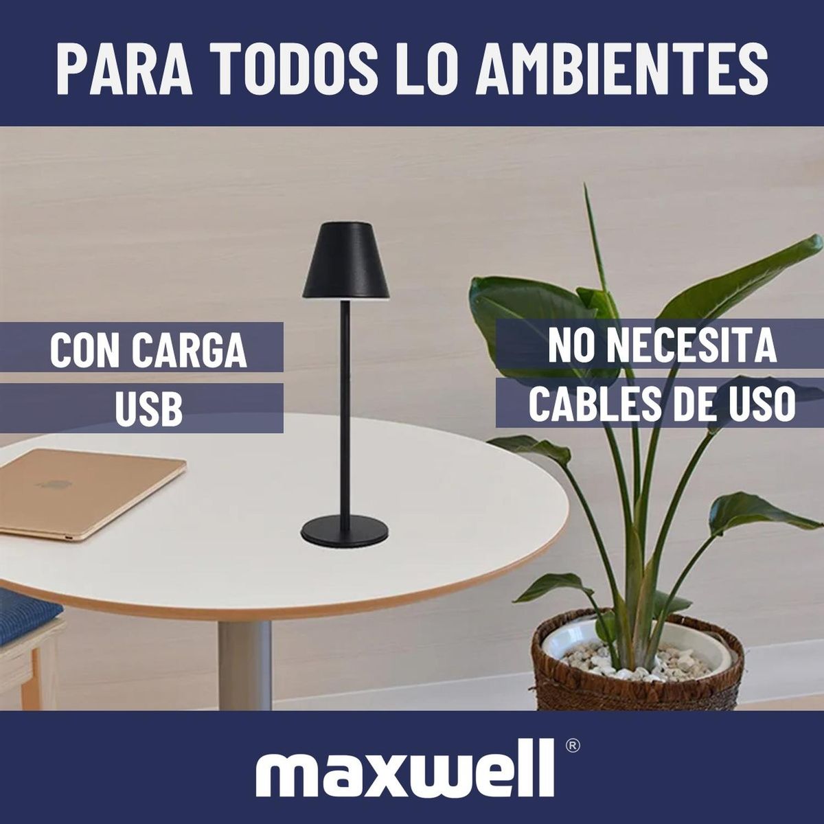 MAXWELL - Lampara Led Velador Mesa Escritorio Maxwell Elegante