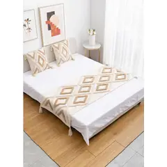 GENERICO - Piecera boho con borlas más dos fundas de cojin cama 2 plazas y king