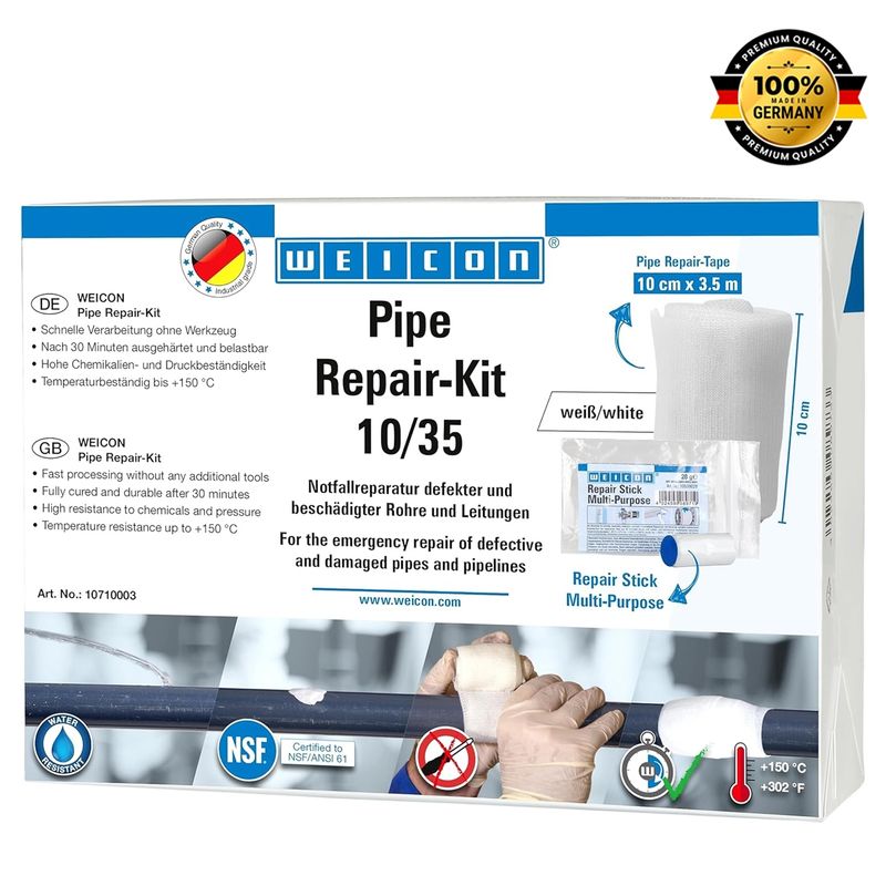 WEICON - Kit Reparador De Tuberías Con Fugas 10Cms x 3,5 Mts Cables Y Conductos