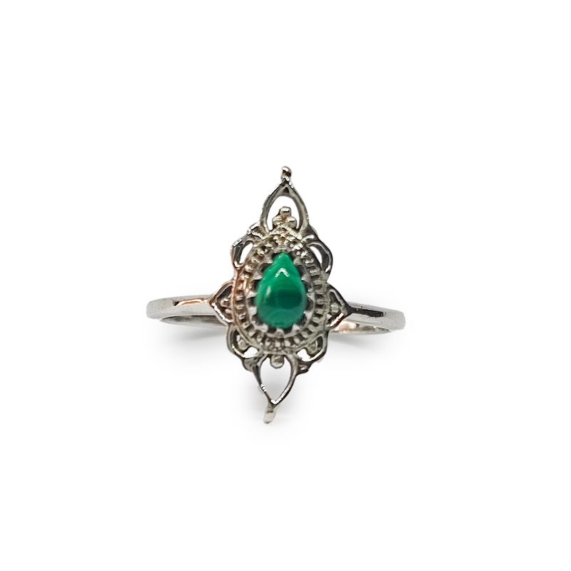 ANDREA COGGIOLA JOYAS - Anillo Ishani Piedra Malaquita Plata Fina 925