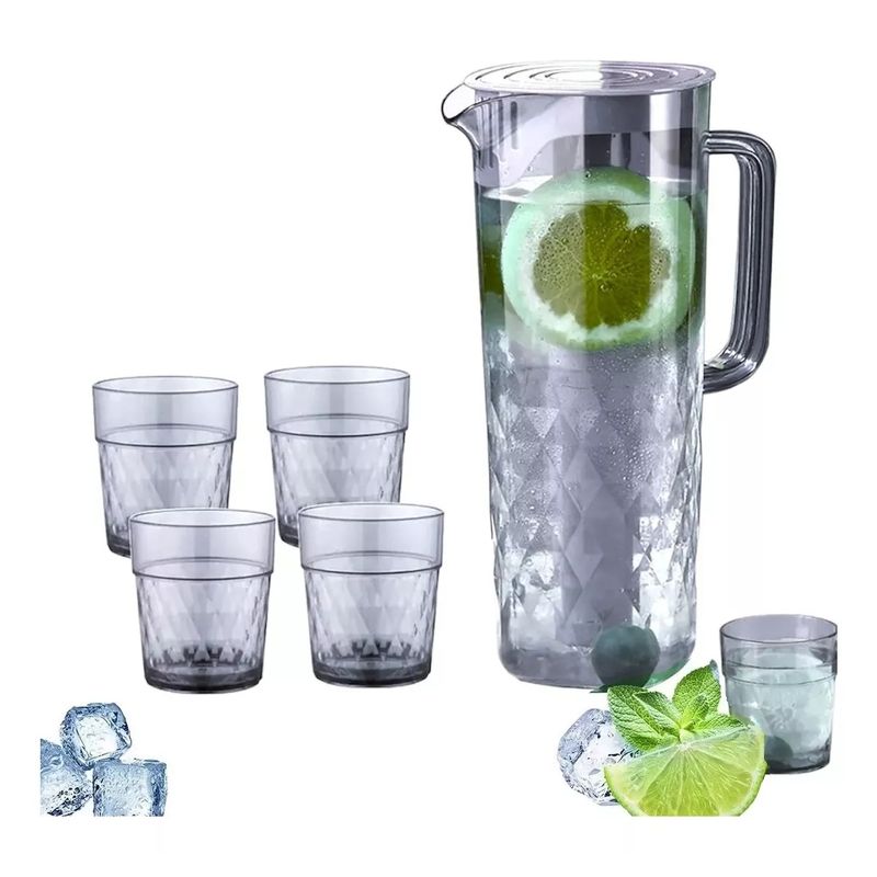GENERICO - Set Jarra 2 Litros + 4 Vasos Jarro Agua Jugo Refrigerante
