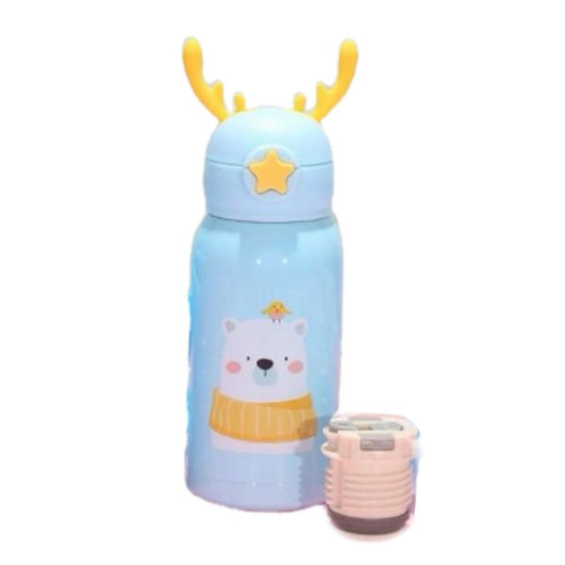 GENERICO - Termo De Agua Infantil Kawaii 500ml Con Funda Y Cuerda Celeste