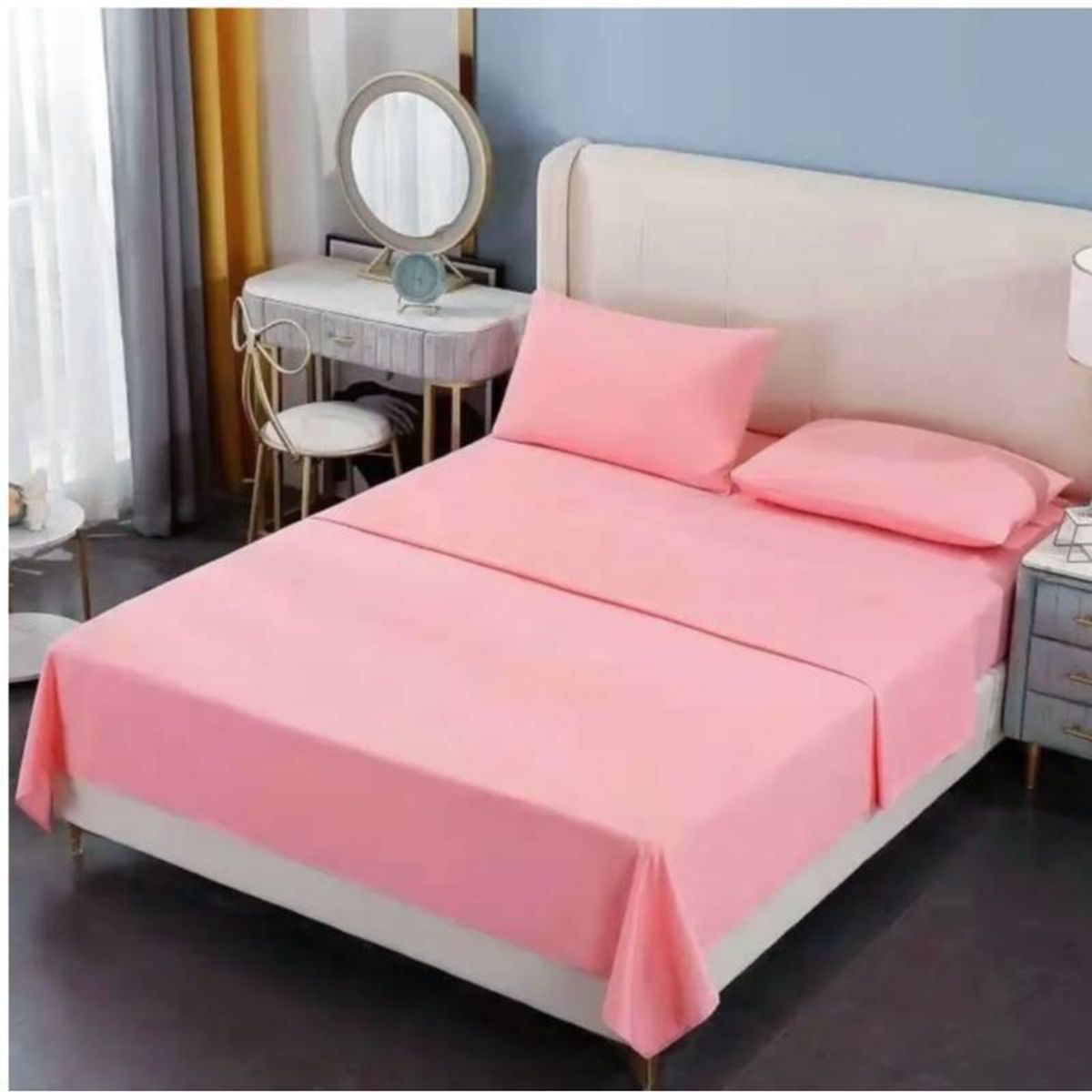 GENERICO - Juego De Sábana 200 Hilos 2 Plazas - 4 Piezas- ROSADA