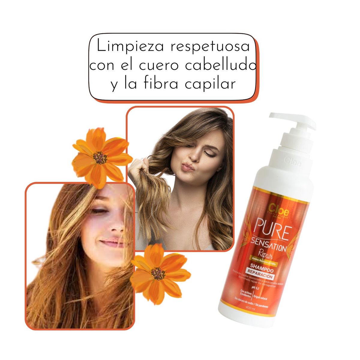 CLOE - Shampoo Cloe Pure Sensation Repair 400ml Repara Fortalece Hidrata