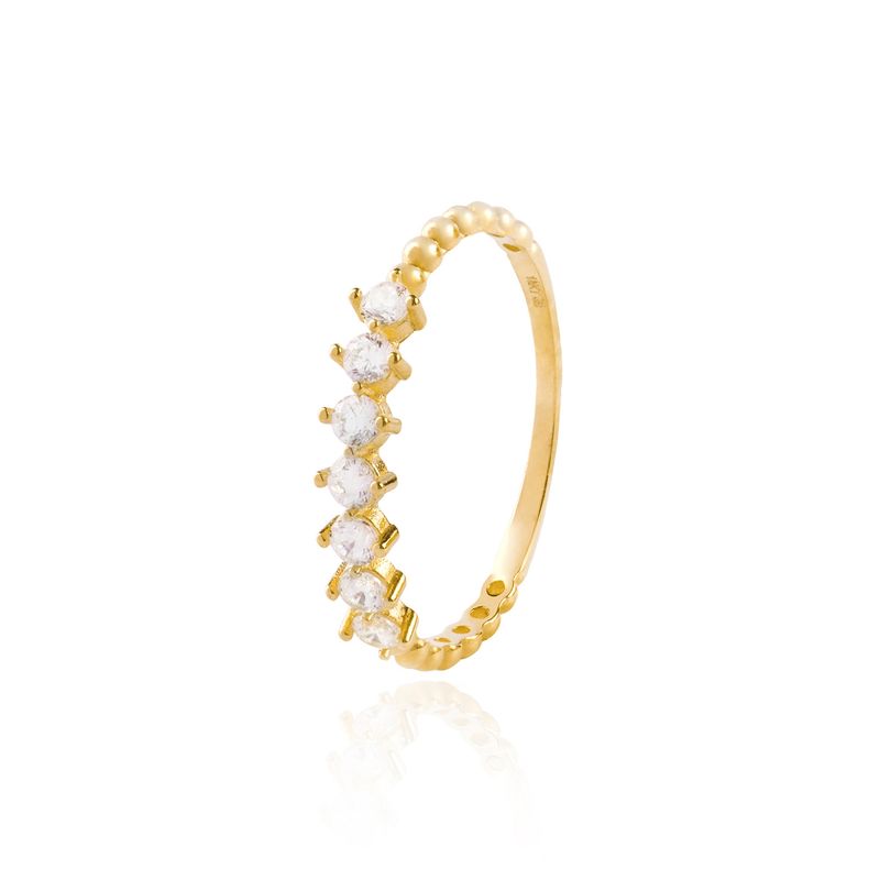 JB JOYAS BARON - Anillo Compromiso de Oro 14kt Medio Cintillo Armonía de Circonitas