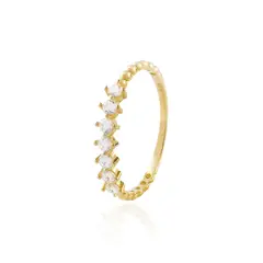 JB JOYAS BARON - Anillo Compromiso de Oro 14kt Medio Cintillo Armonía de Circonitas