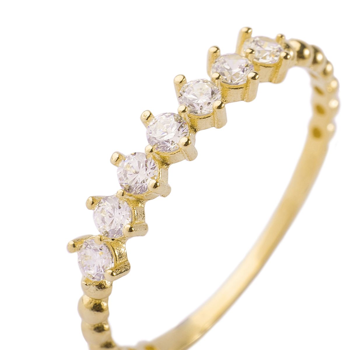 JB JOYAS BARON - Anillo Compromiso de Oro 14kt Medio Cintillo Armonía de Circonitas