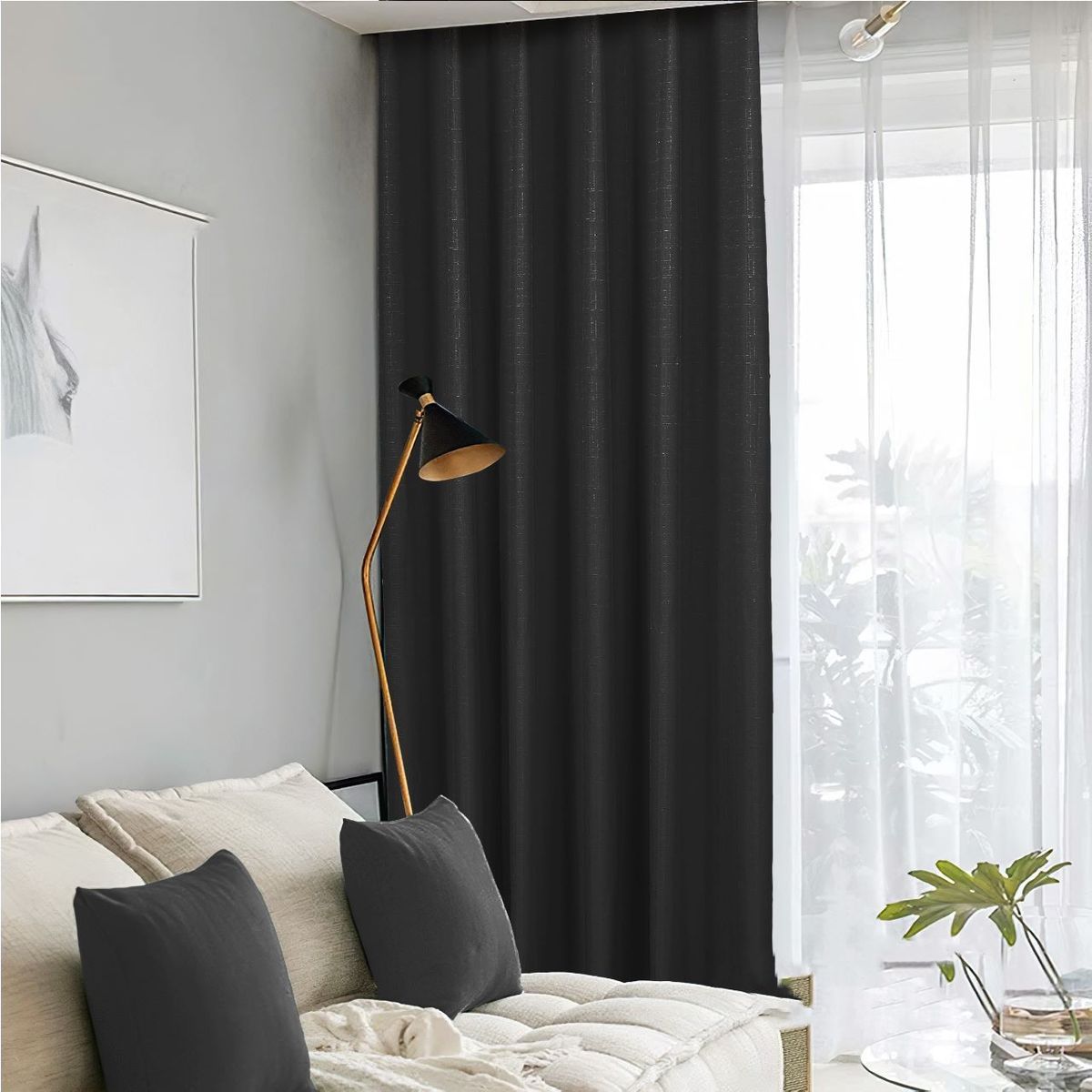 GENERICO - CORTINA ENGOMADA UNICOLOR  NEGRO BLACKOUT 2 PAÑOS 230X140