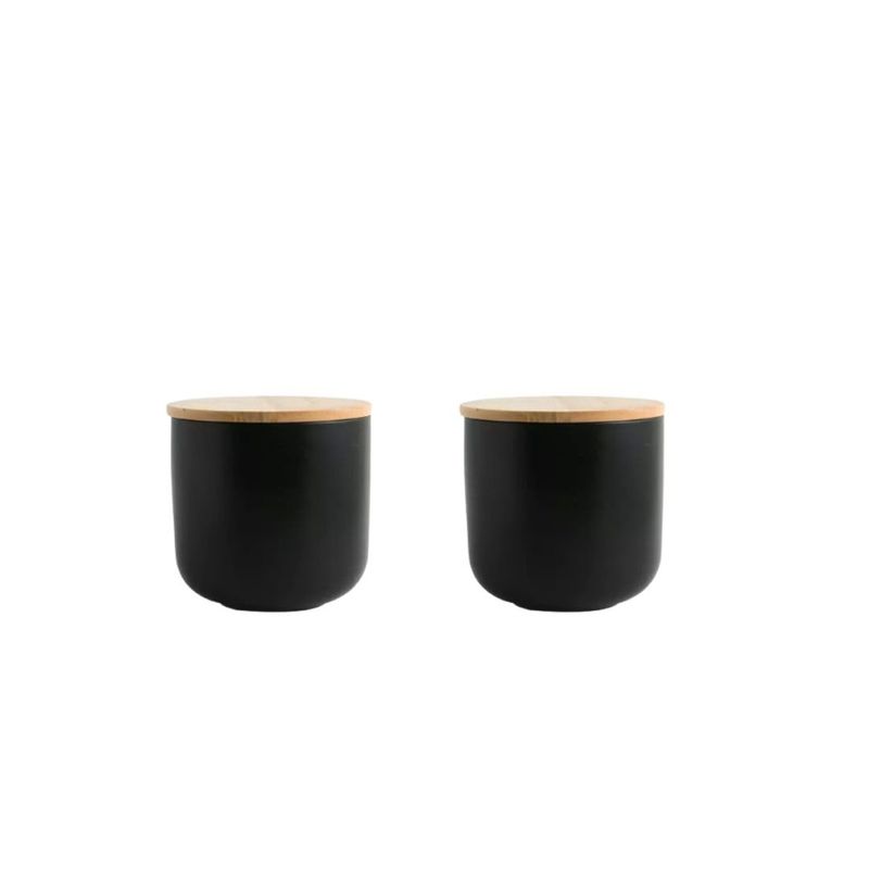 SIMPLIT - Pack 2 Contenedores Cerámica Tapa Madera S Negro Simplit