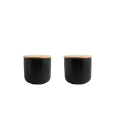 SIMPLIT - Pack 2 Contenedores Cerámica Tapa Madera S Negro