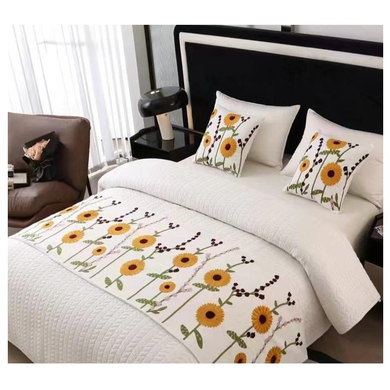 COMPRAPO - Set Piecera 210X60 + 2 Fundas Bordadas Vivo Flores Cama King/2 Pzas