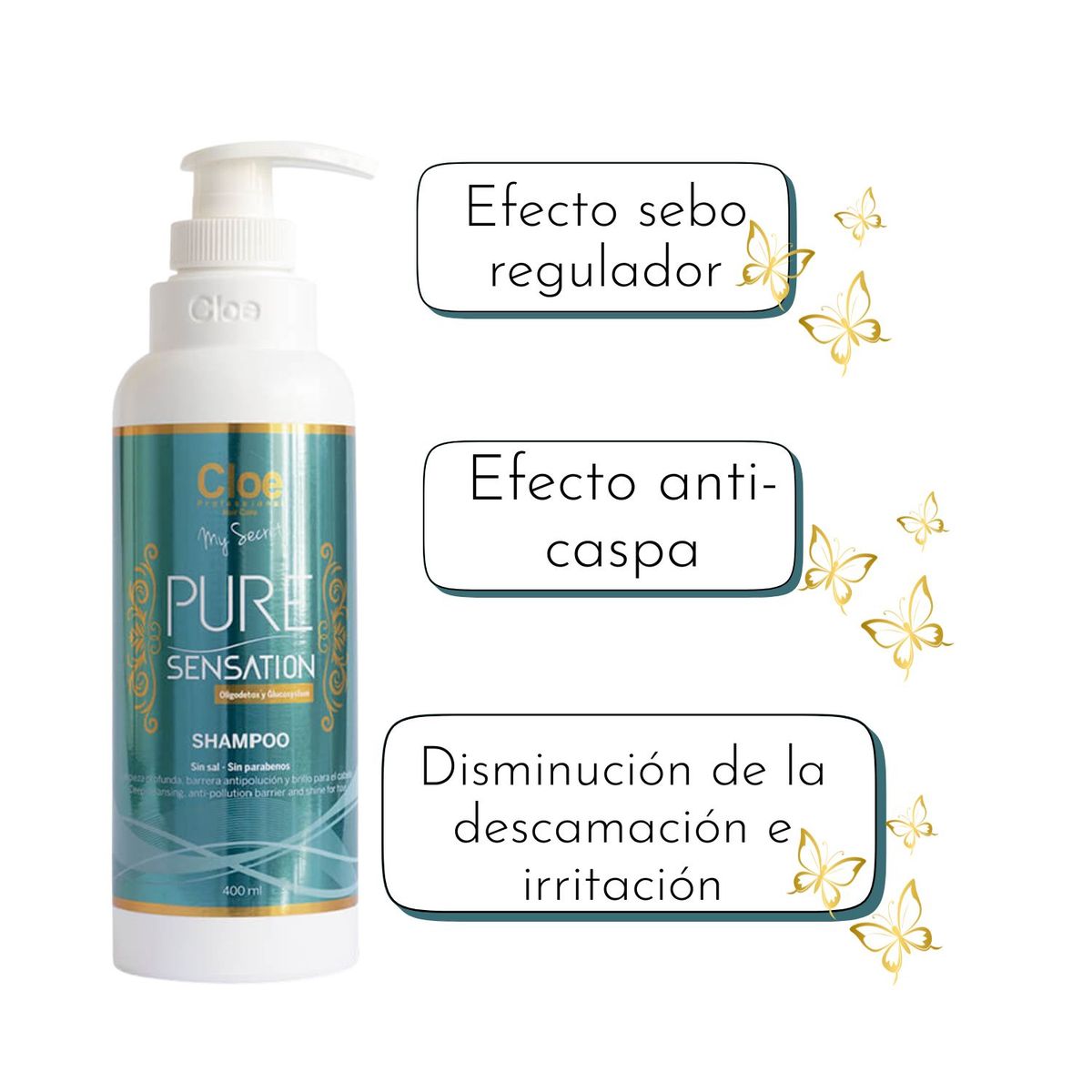 CLOE - Shampoo Cloe Pure Sensation Clear 400ml Limpieza Profunda Control Grasa Impurezas Residuos