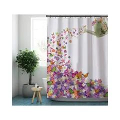 GENERICO - Cortina Baño Ducha Tela Impermeable Género 600g BLANCO CON FLORES
