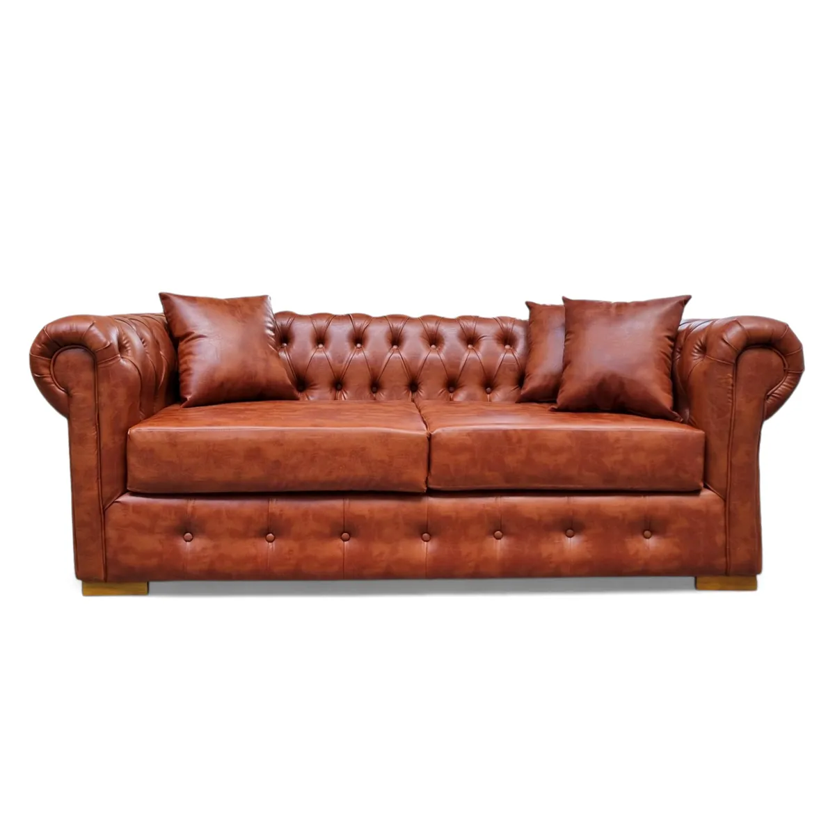 GENERICO - Sofá Chesterfield 3 Cuerpos Cuero Sintético Pu Café.