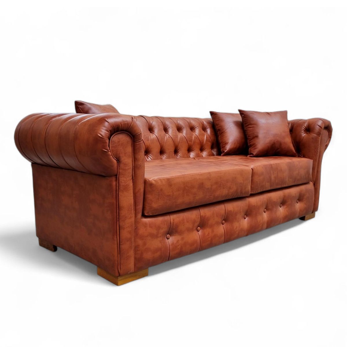 GENERICO - Sofá Chesterfield 3 Cuerpos Cuero Sintético Pu Café.
