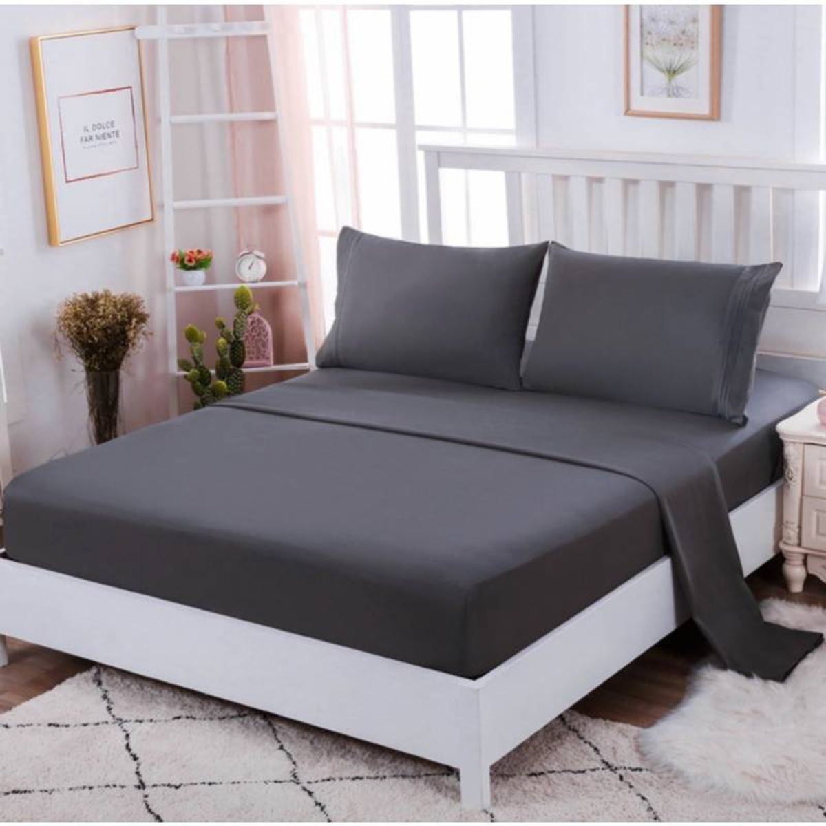 GENERICO - Juego De Sábanas 200 Hilos 1.5 Plazas 4 Piezas NEGRO