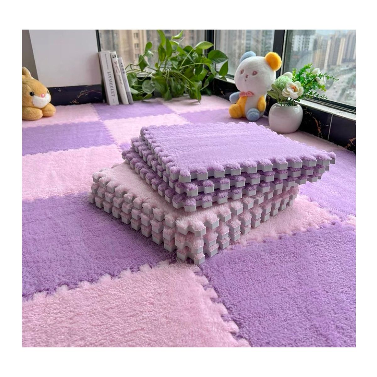 GENERICO - Set 10 Alfombras Goma Eva Peluda Niños Piso Felpa 30x30cm rosa