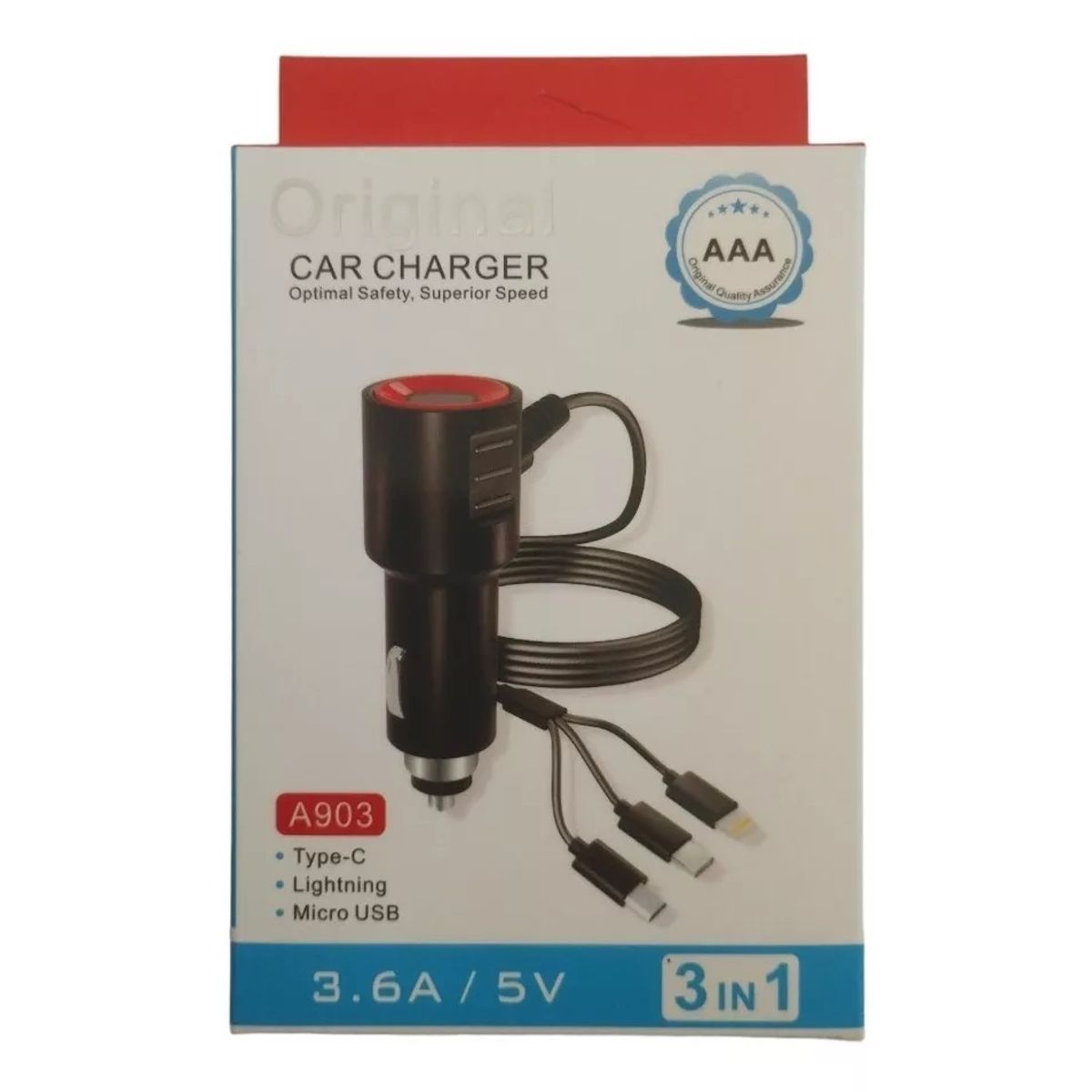 GENERICO - Cargador Auto Cable Triple Micro Usb Tipo C Lightning 3 En 1