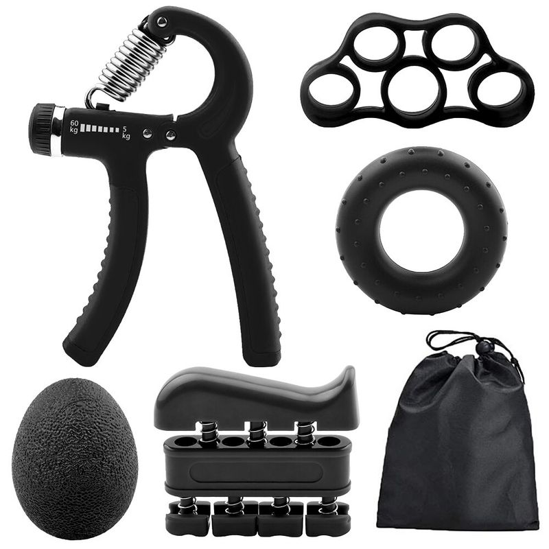 GENERICO - Kit Ejercitador De Manos 5 Pcs Fortalecedor Manos 60kg Negro