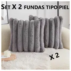 COMPRAPO - Set X 2 Fundas para Cojín Tipo Piel Conejo Color Gris 45x45 cm