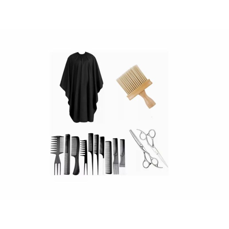 GENERICO - Kit Capa Peluquería Larga Con Bota Pelo, 2 Tijeras Y Set De 10 Peines.