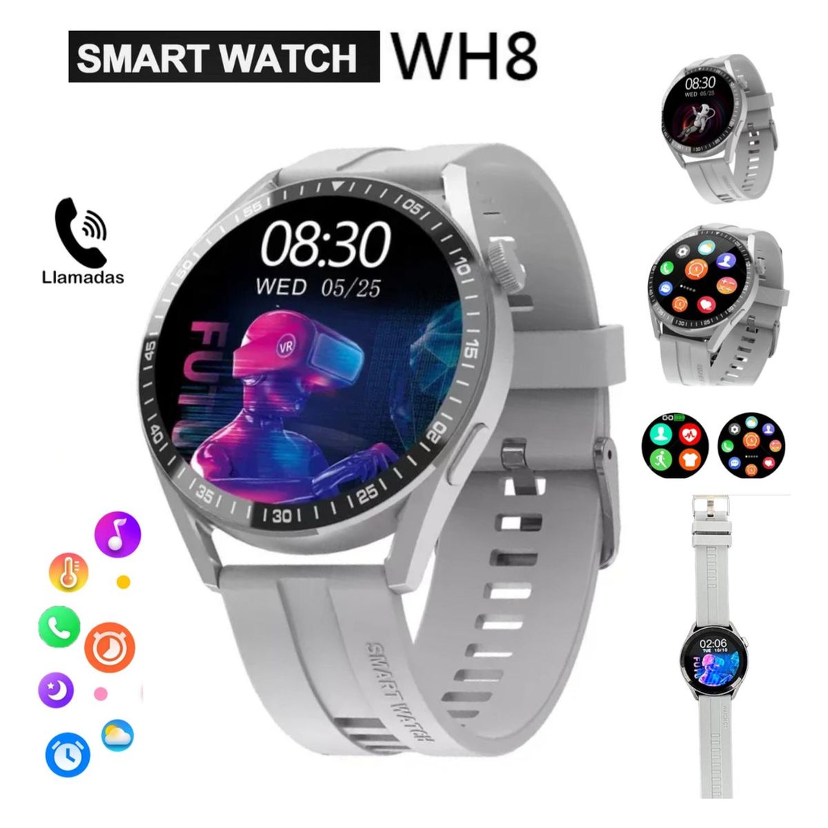 UNIVERSAL - Reloj Wh-8 Inteligente Smartwatch Gris  Realiza Llamadas