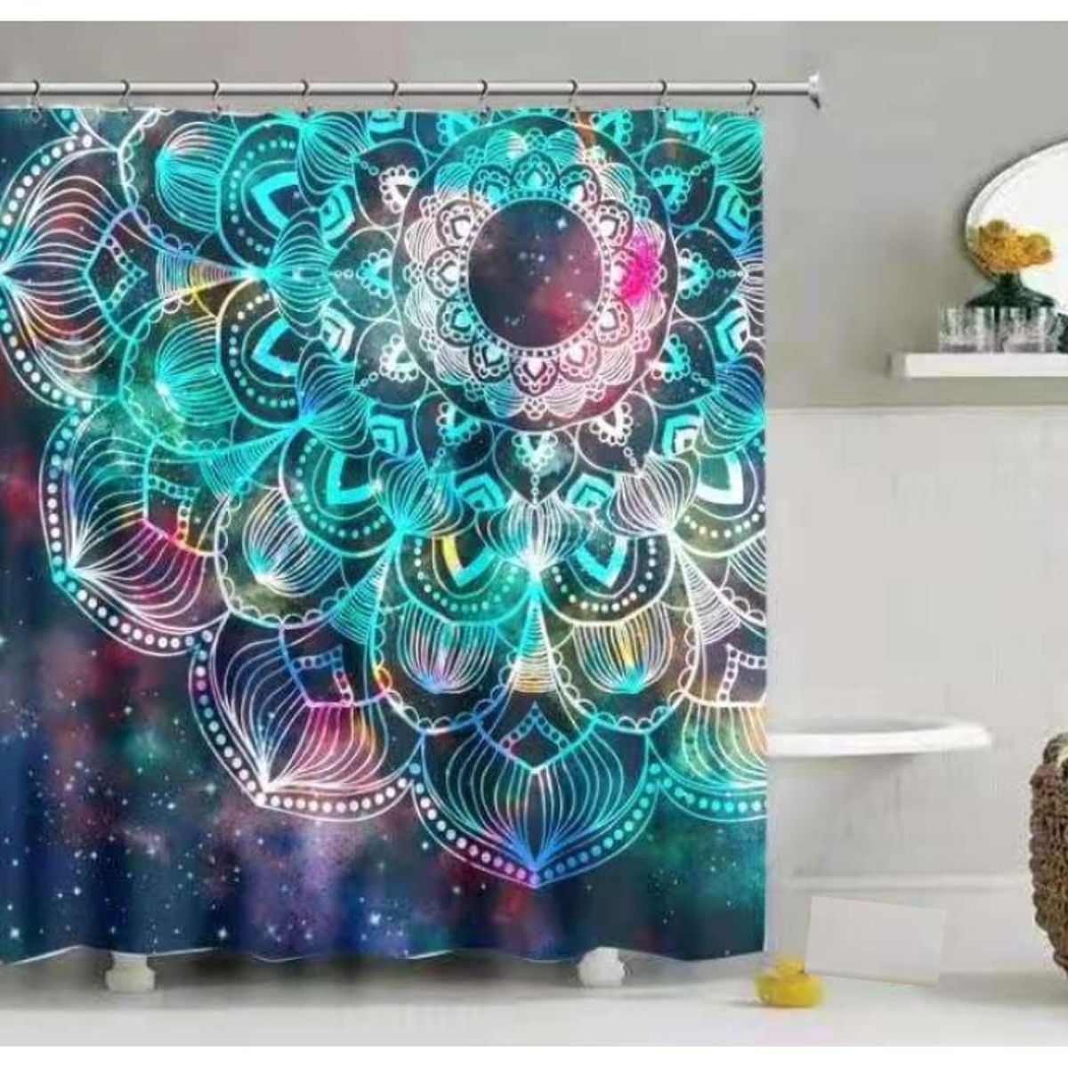 COMPRAPO - Cortina Baño Impermeable Mandala Universo más 12 Ganchos de regalo