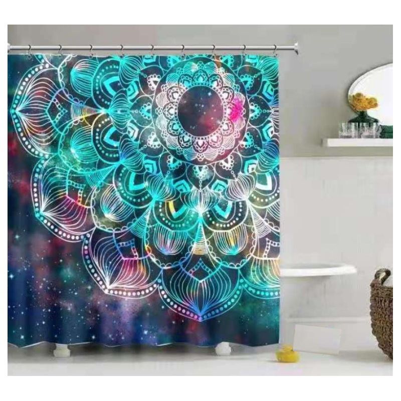 COMPRAPO - Cortina Baño Impermeable Mandala Universo más 12 Ganchos de regalo