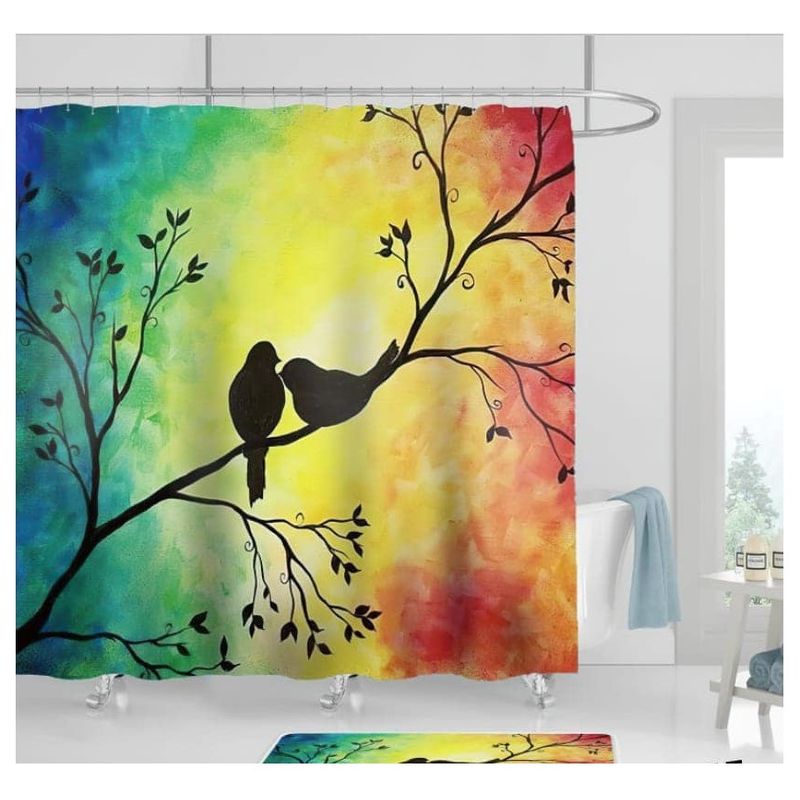 COMPRAPO - Cortina Baño Impermeable Aves nocturnas + 12 Ganchos de regalo