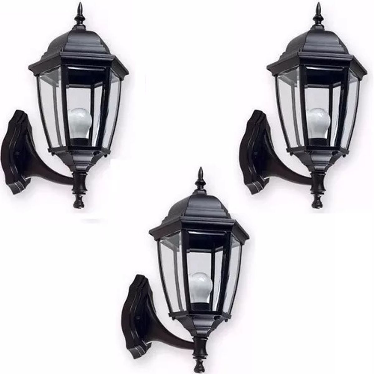 GENERICO - Pack de 3 Faroles Aplique De Pared Estilo Clasico Exterior Negro 30cm