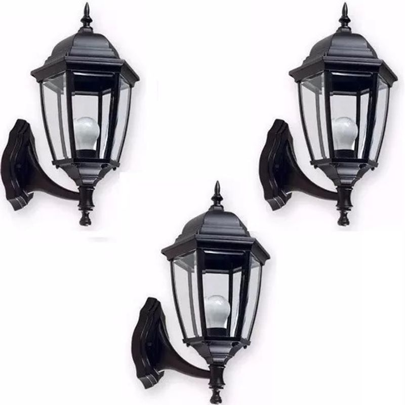 GENERICO - Pack de 3 Faroles Aplique De Pared Estilo Clasico Exterior Negro 30cm