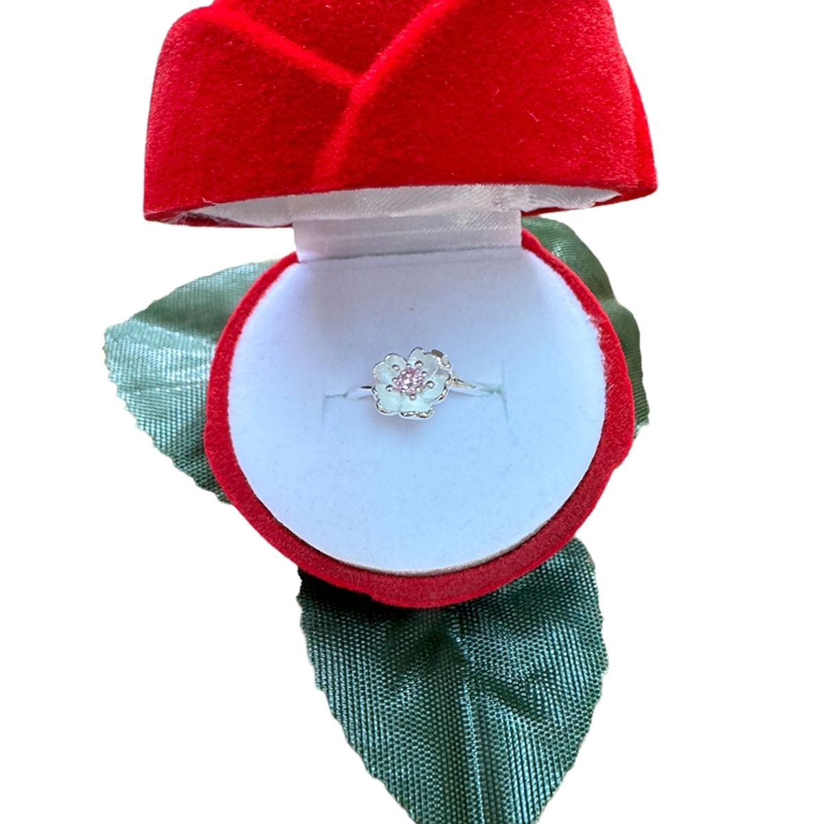 ZG JOYAS - Regalo Caja Rosa + Anillo Plata 925 Ajustable Flor Sakura San Valentín