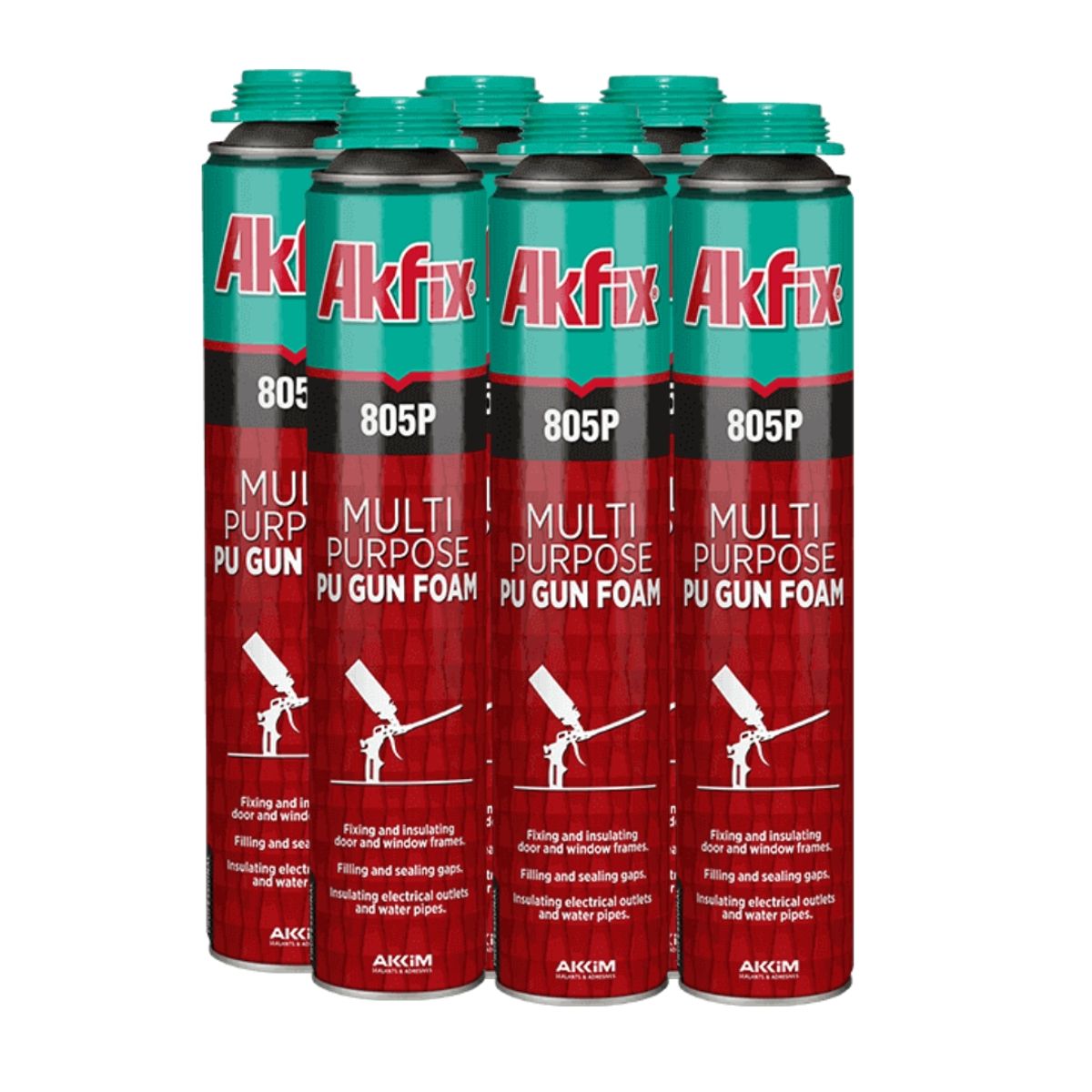 AKFIX - 6x Espuma Poliuretano Multiusos 805 P 750 ml Akfix