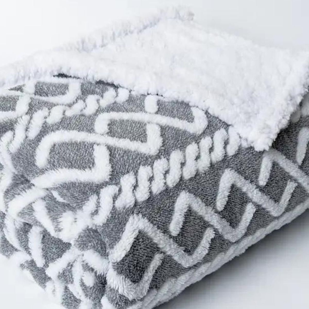 WILDSENS - Frazada Sherpa 1.5 Plazas Gris patrón