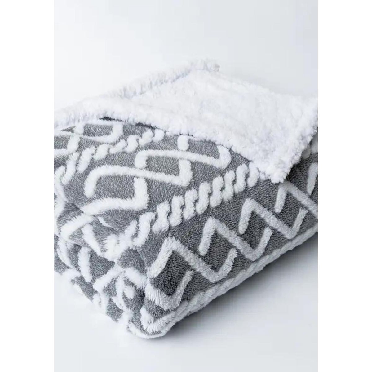 WILDSENS - Frazada Sherpa 1.5 Plazas Gris patrón