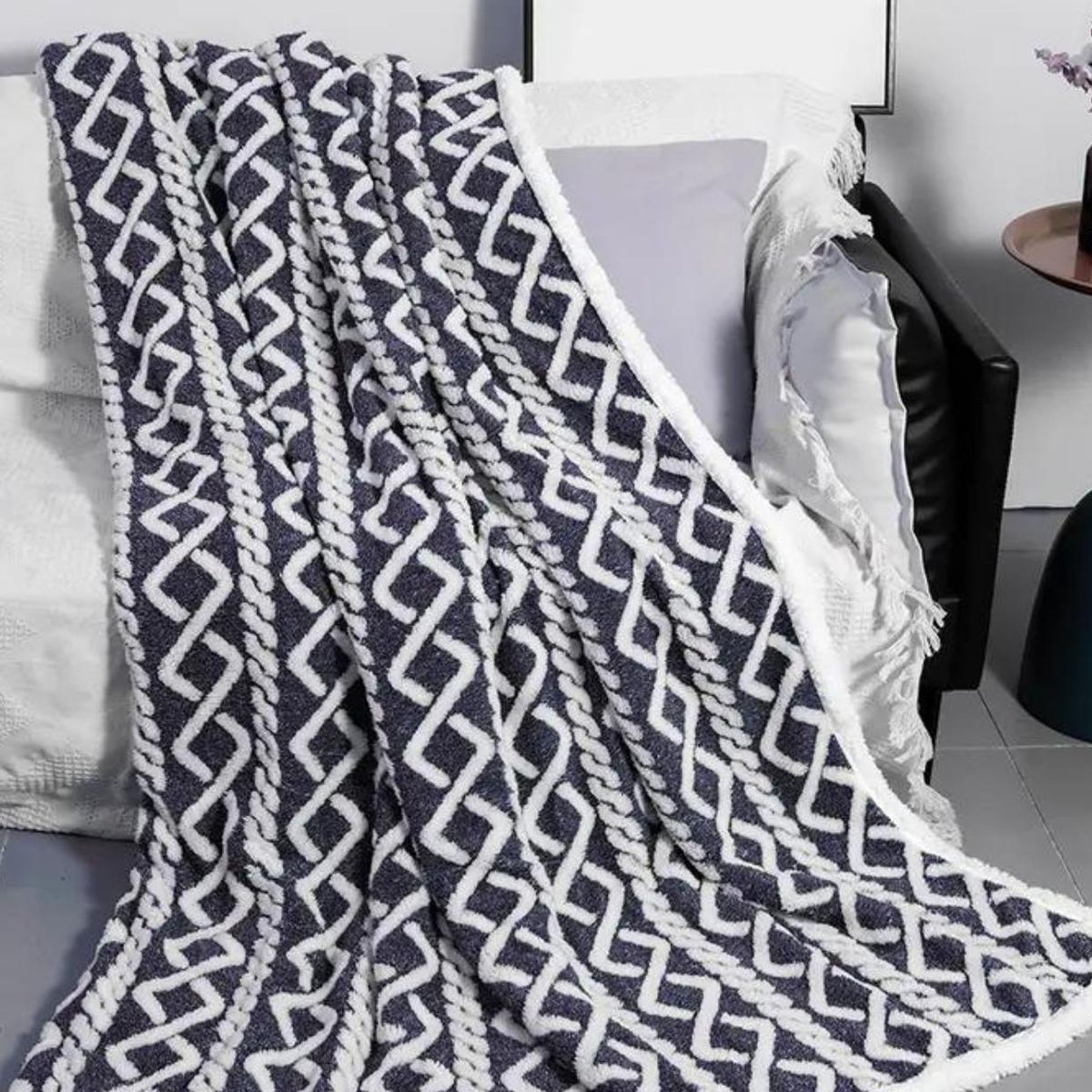 WILDSENS - Frazada Sherpa 1.5 Plazas Gris patrón