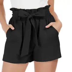 EVERSO - Pack 3 Short Mujer Casual Cordón Elástico Ajustable Tiro Alta Negro