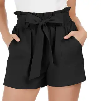 EVERSO - Pack 3 Short Mujer Casual Cordón Elástico Ajustable Tiro Alta Negro