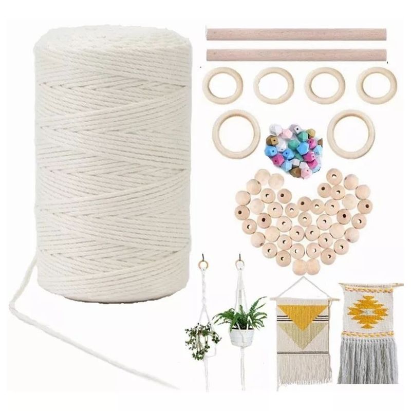 KUANGYE - Cordón Algodón Peinado 3mm 100 Metros+ Kit Macramé