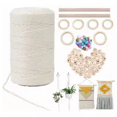 KUANGYE - Cordón Algodón Peinado 3mm 100 Metros+ Kit Macramé