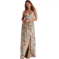LUNA - Vestido Fiesta Floreado Verde Elegante Mujer