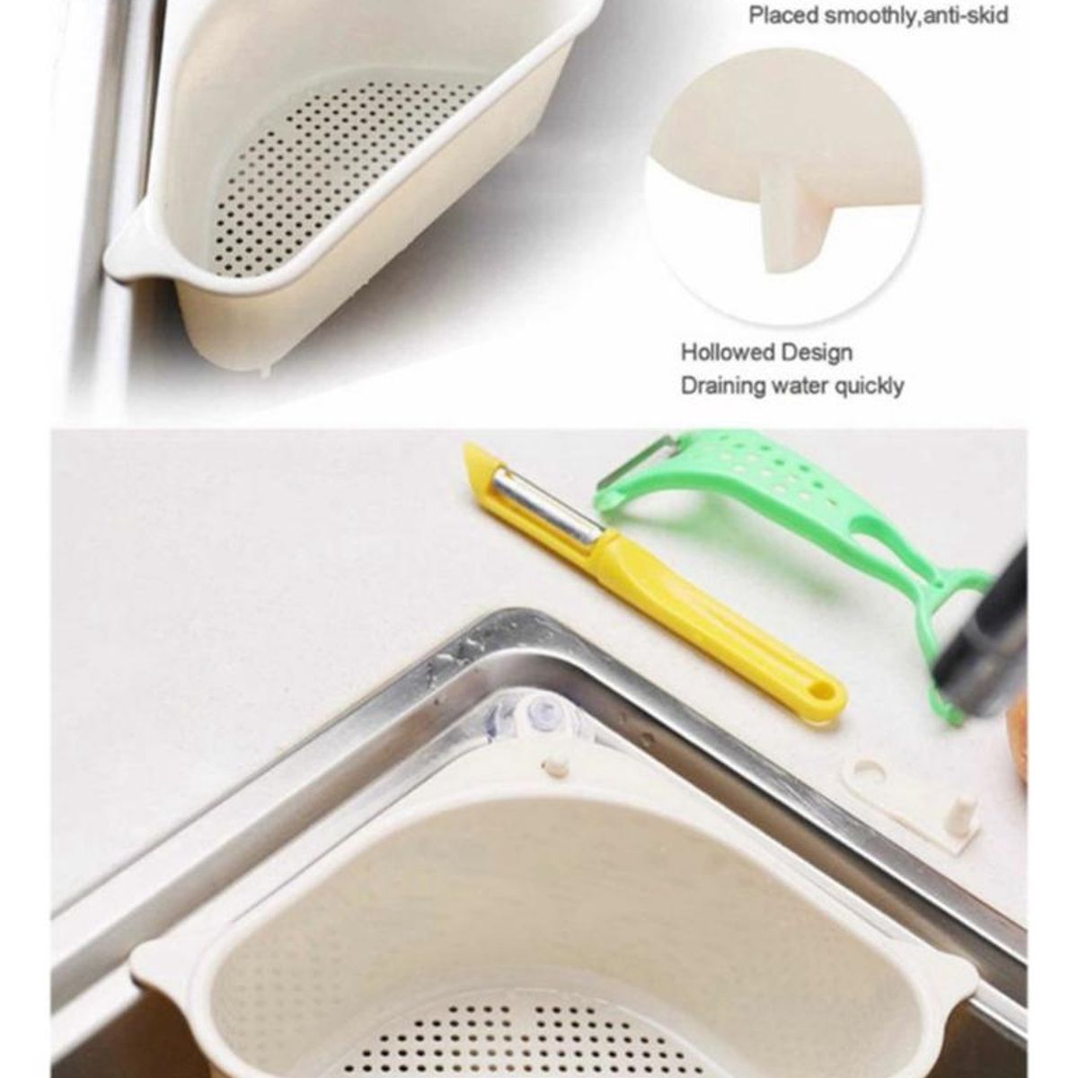 GENERICO - Colador Escurridor Lavaplatos Organizador Cocina Esquinero Beige